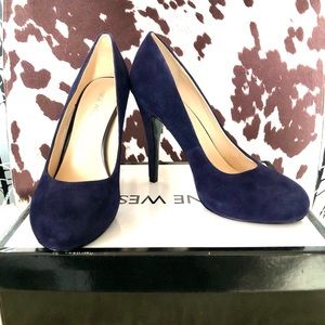 Nine West Swankyo Indigo Royal Blue Navy suede platform heels